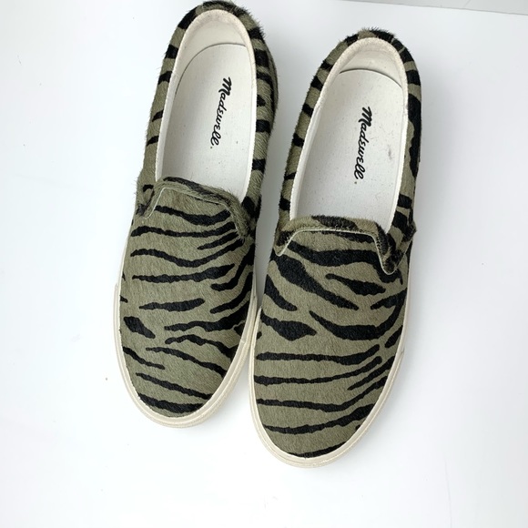 Madewell Sidewalk Slip On Sneakers in Zebra Calf Hair green black - Picture 4 of 12